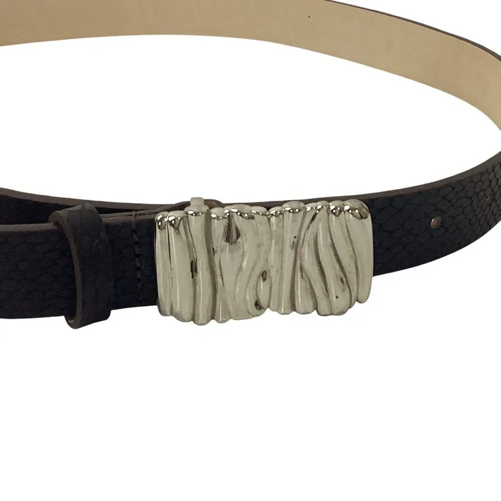 HEAVEN MAYHEM Gaia Belt Size S Brown Croc Embossed Leather Silver